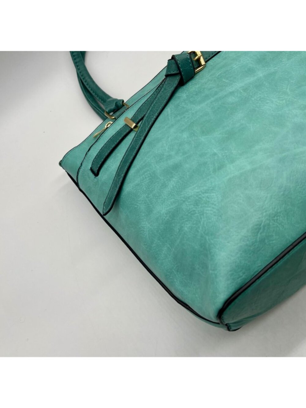 Aqua Blue Faux Leather Satchel Bag - Picture 7 of 11